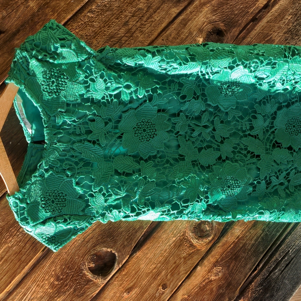 H&M Dress Girls Embroidered Lace Sleeveless Kelly green 7-8